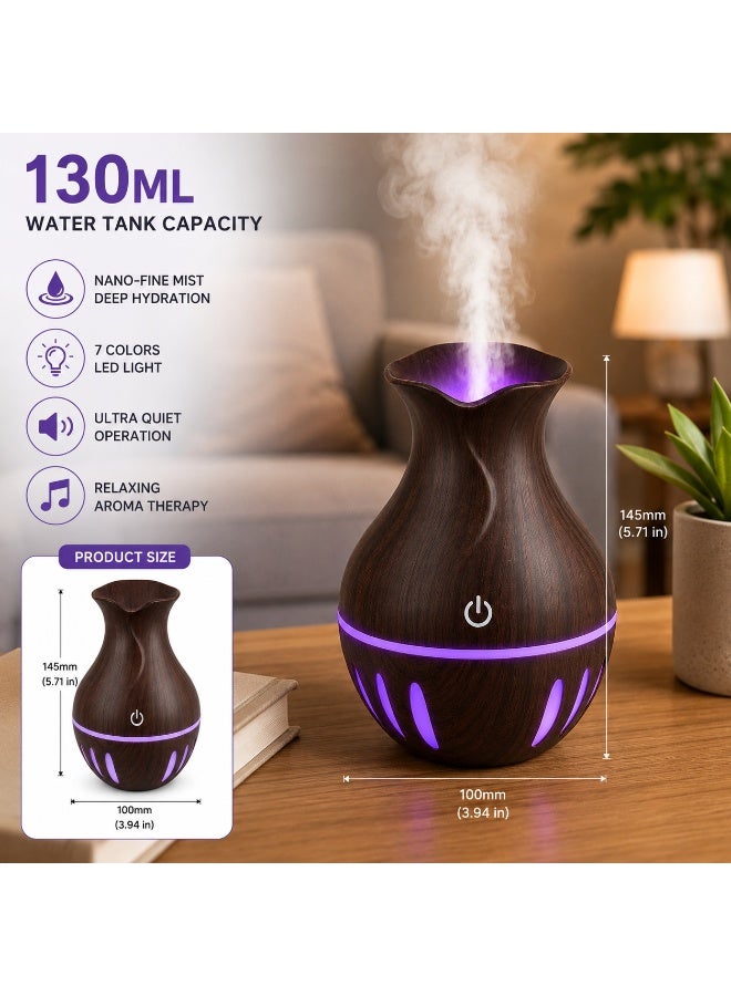 Ultrasonic Aroma Diffuser Humidifier 130Ml Dark Wood Finish, 7 Colors Led Light, Quiet Air Humidifier For Home, Office & Bedroom - Image 2