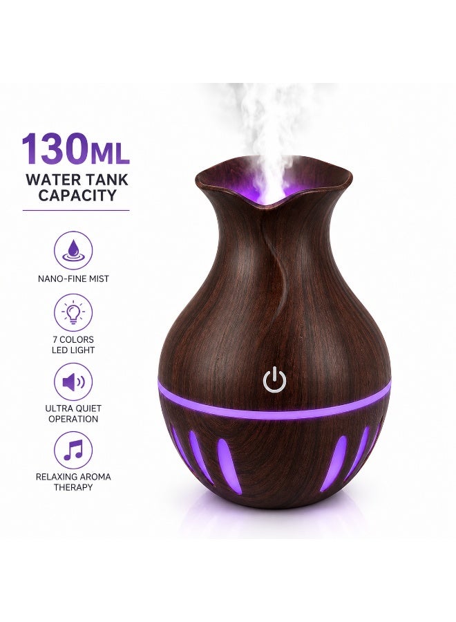 Ultrasonic Aroma Diffuser Humidifier 130Ml Dark Wood Finish, 7 Colors Led Light, Quiet Air Humidifier For Home, Office & Bedroom - Image 1