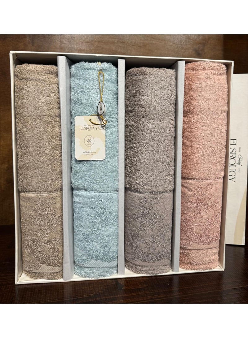 السروجي طقم فوط حمام فاخرة 100% قطن – عدد 4 فوط بتطريز أنيق - Image 2