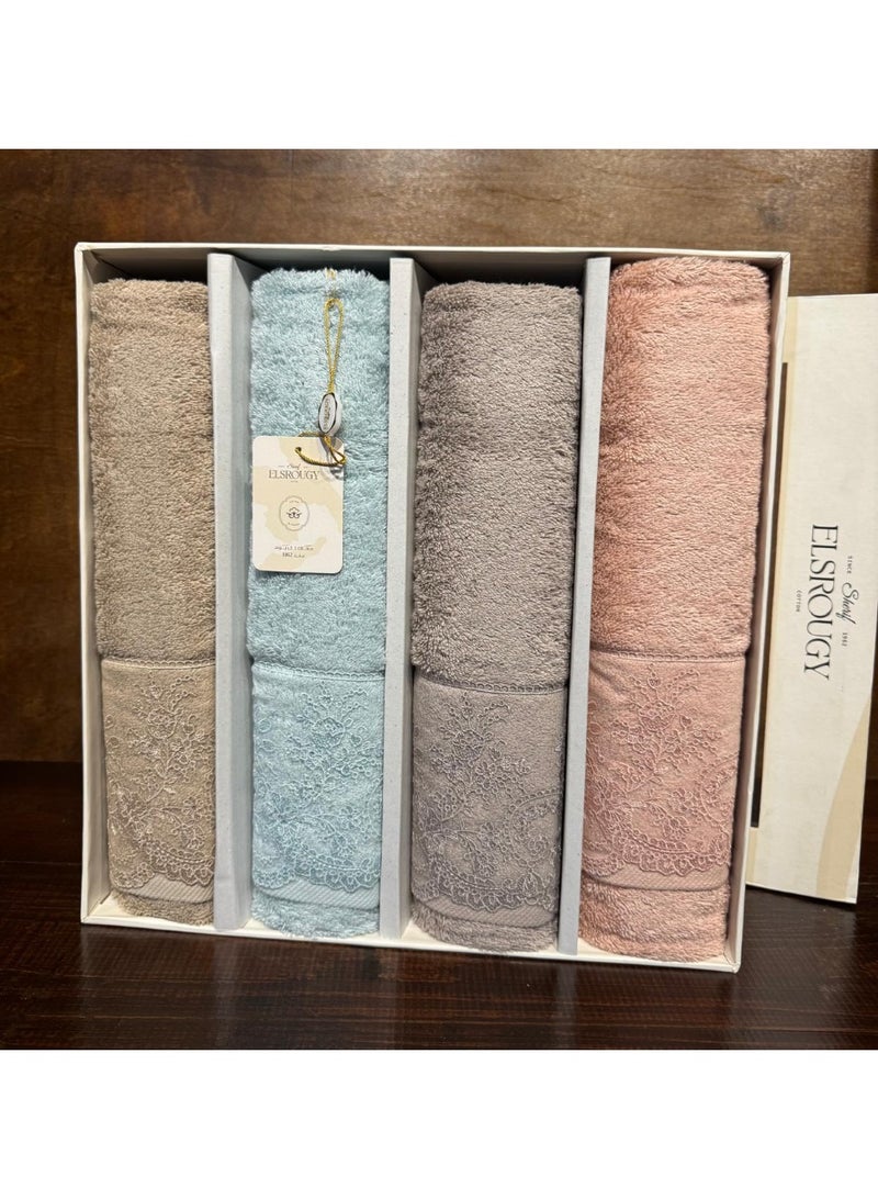 السروجي طقم فوط حمام فاخرة 100% قطن – عدد 4 فوط بتطريز أنيق - Image 1