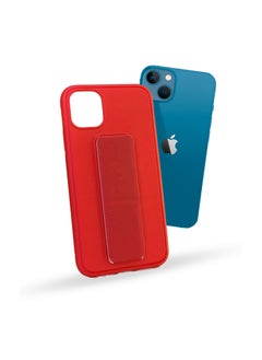 For Apple iPhone 13 Silicone Back Case with Leather Handle Wrist Strap , Kickstand Back Feature Landscape and Portrait , Magnetic Holder Compatible with Apple iPhone 13 (6.1'') (Red)