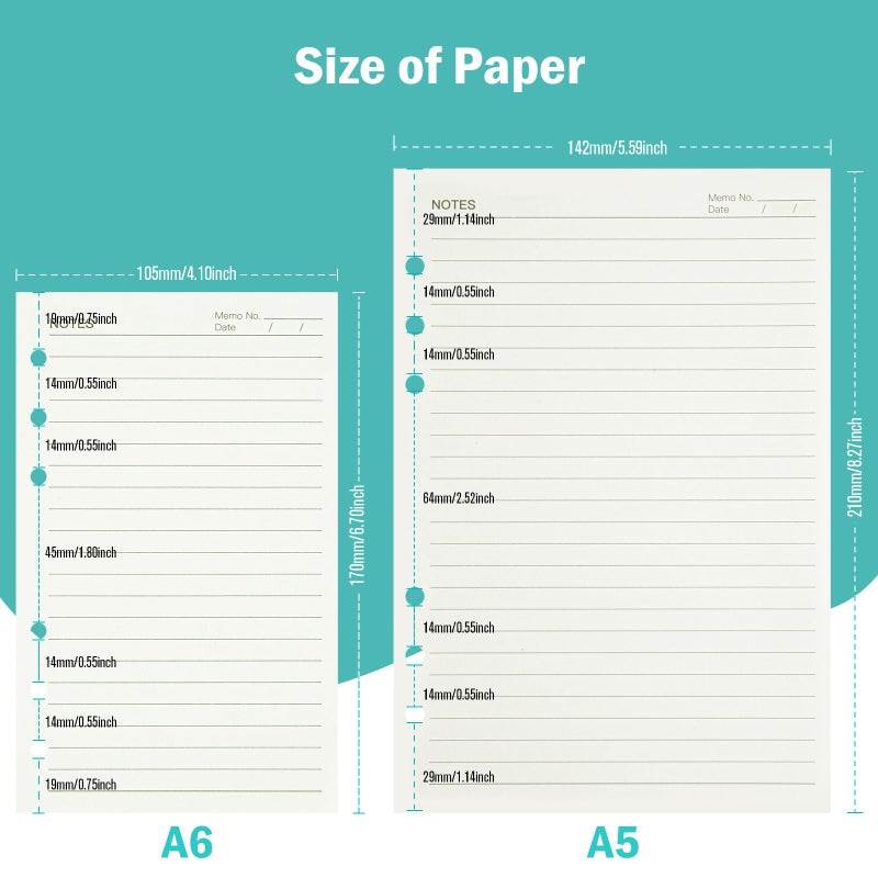 OMEYA A5 Refill Paper, 280 Pages A5 Loose Leaf Paper 6 Hole Notebook Refills for 6 Ring Refillable Binder Notebook Planner Diary Journals Painting Personal Organiser-Line Pages - Image 2