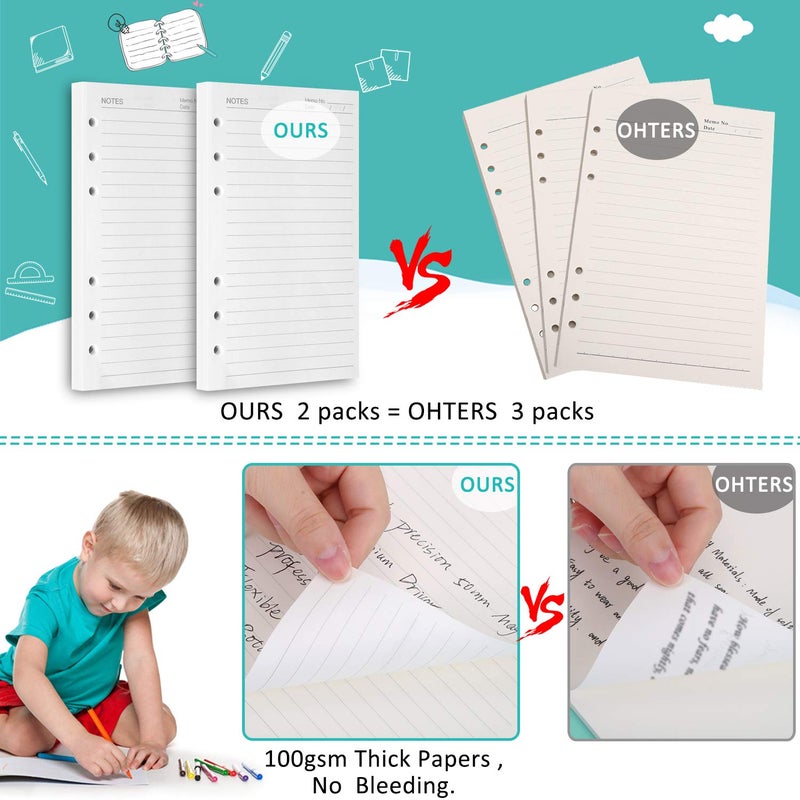 OMEYA A5 Refill Paper, 280 Pages A5 Loose Leaf Paper 6 Hole Notebook Refills for 6 Ring Refillable Binder Notebook Planner Diary Journals Painting Personal Organiser-Line Pages - Image 3