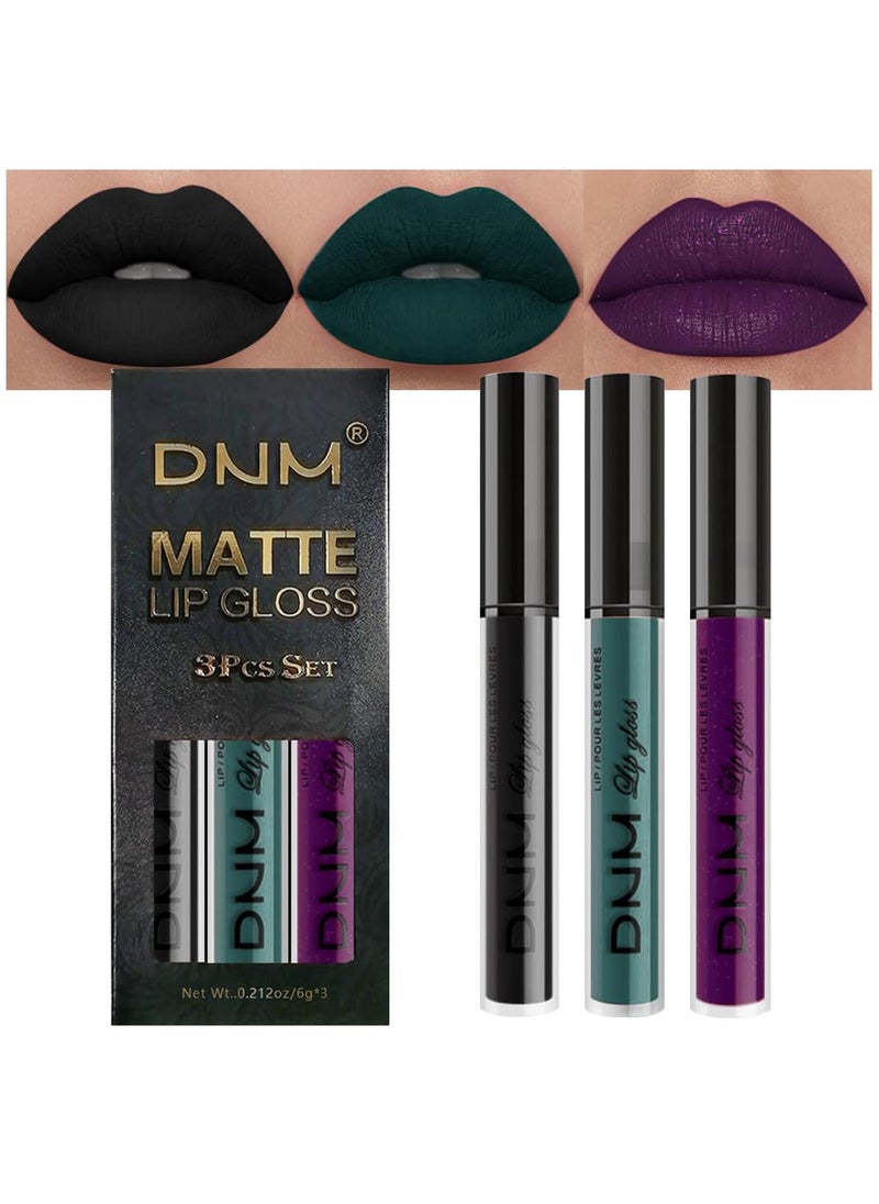 AMY'S DIARY - AMY'S DIARY Purple Green Black Matte Plum Liquid Lipstick 3Pcs Sets,24-hour Lipstick Long Lasting Permanent L Magic Lipstick Waterproof Lip Stain 24 Smudge Waterproof for Women (Set18) - Image 1