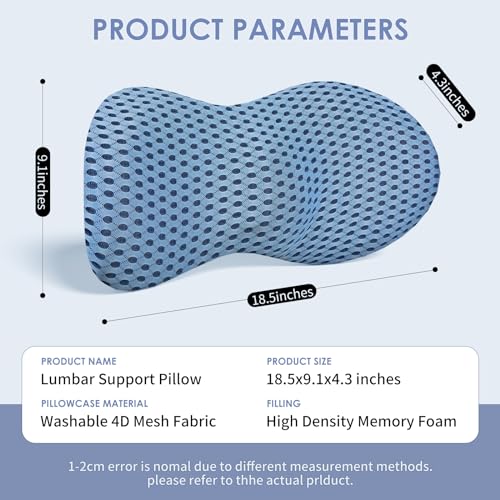 kasney Lumbar Support Pillow, Back Pillow for Low Back Pain Relief, Ergonomic Streamline Car Seat, Office Chair, Recliner and Bed (Blue) - Image 5