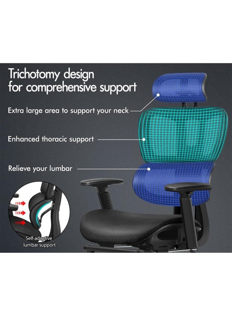 Comfortable mesh office chair with 3D armrests, executive computer chair for studying with adjustable headrest and footrest, reclining gaming chair with adaptive lumbar support. - Image 4