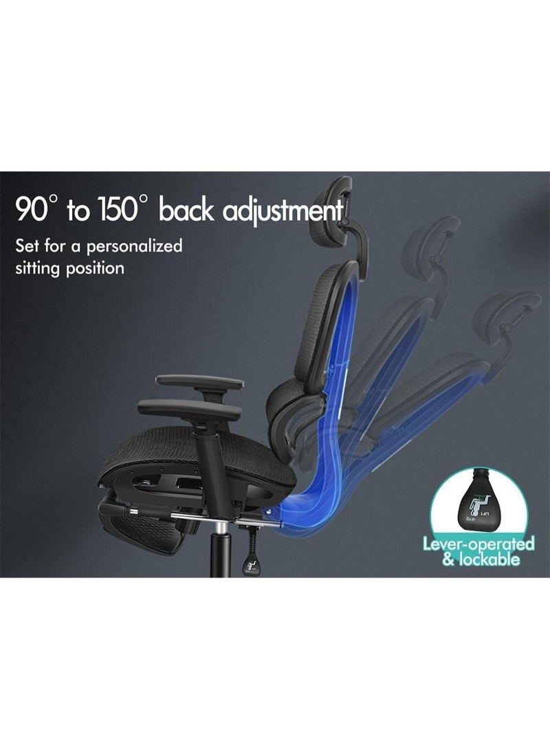 Comfortable mesh office chair with 3D armrests, executive computer chair for studying with adjustable headrest and footrest, reclining gaming chair with adaptive lumbar support. - Image 3