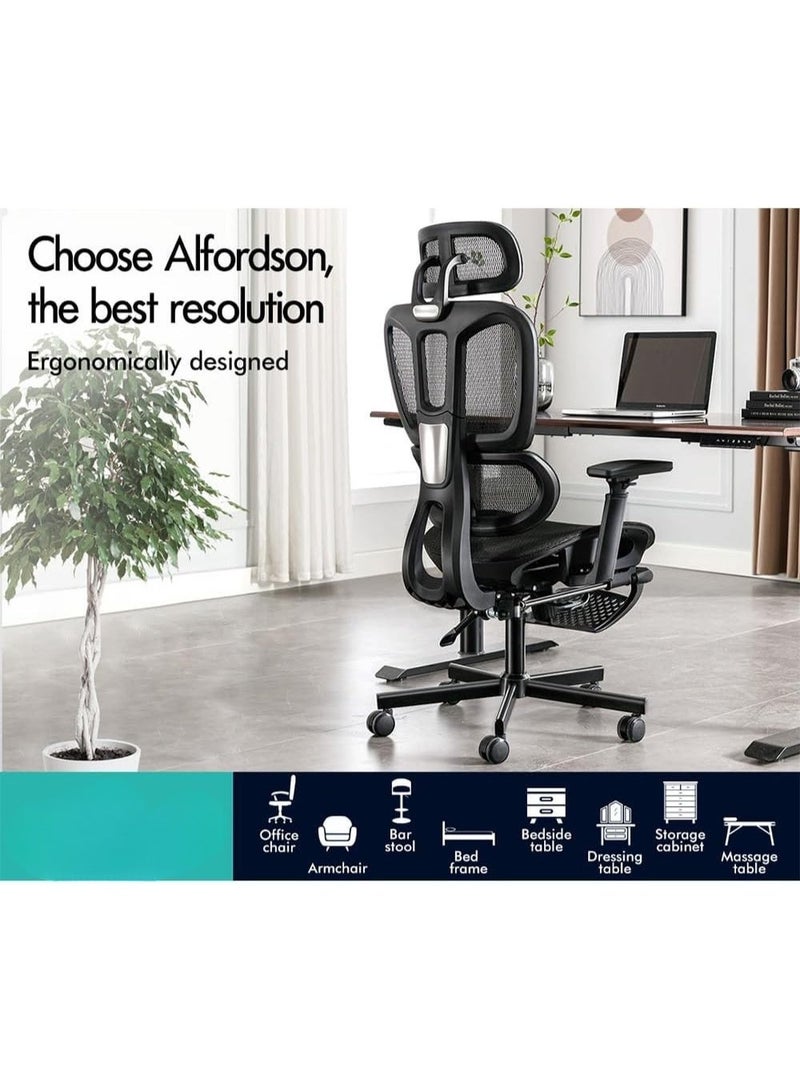 Comfortable mesh office chair with 3D armrests, executive computer chair for studying with adjustable headrest and footrest, reclining gaming chair with adaptive lumbar support. - Image 2