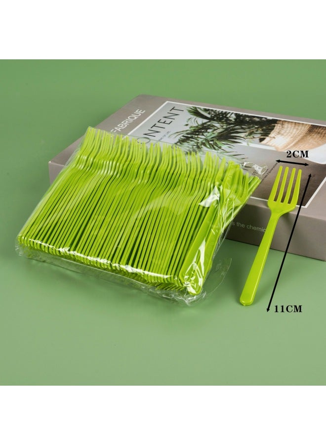 Thickened Disposable Small Fork Plastic Fruit Fork Cake Dessert Fruit Trial Birthday Cake Fork Bag-Specifications:Green Four Forks 10k ★  - Image 1