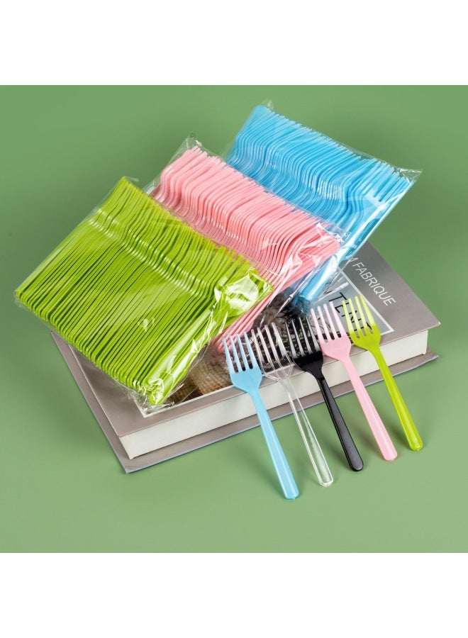 Thickened Disposable Small Fork Plastic Fruit Fork Cake Dessert Fruit Trial Birthday Cake Fork Bag-Specifications:Green Four Forks 10k ★  - Image 2