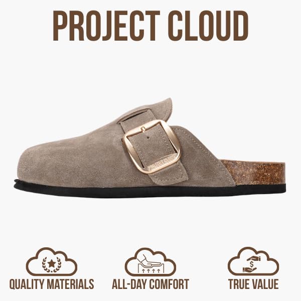 Project Cloud Genuine Leather Clogs for Women Shoes - Memory Foam Insole, Non-Slip & Natural Cork Footbed Arch Support Big Buckle Womens Clogs and Mules for Women Footwear(Manchester, TAUP, 9) - Image 3