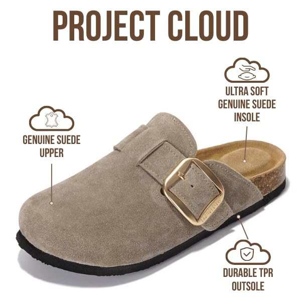 Project Cloud Genuine Leather Clogs for Women Shoes - Memory Foam Insole, Non-Slip & Natural Cork Footbed Arch Support Big Buckle Womens Clogs and Mules for Women Footwear(Manchester, TAUP, 9) - Image 2