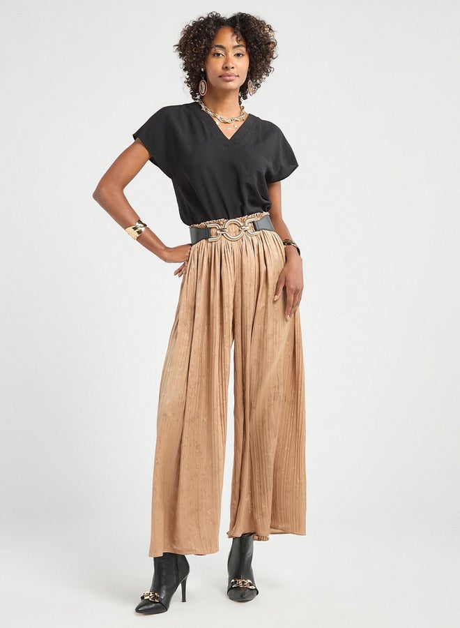 Splash FAV Textured Wide Leg Pants with Elasticated Waistband - Image 2
