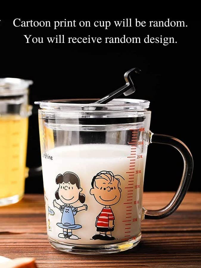 300ml Glass Mug with Silicone Straw & Lid – Measuring Scale Drinking Cup for Kids & Adults, Perfect for Milk, Juice, Coffee, with Fun Cartoon Prints.  - Image 3