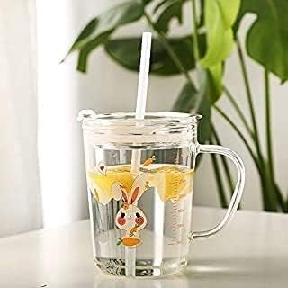 300ml Glass Mug with Silicone Straw & Lid – Measuring Scale Drinking Cup for Kids & Adults, Perfect for Milk, Juice, Coffee, with Fun Cartoon Prints.  - Image 5