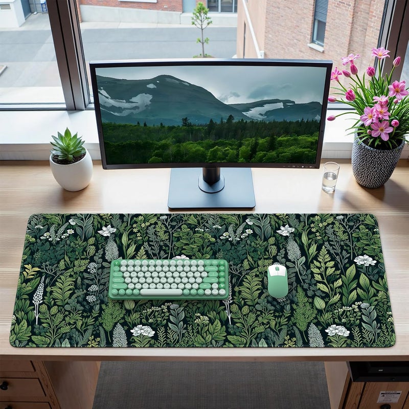 iCasso Desk Mat, Big Desk Pad, XXL Extended Gaming Mouse Pad, Large Mouse Pad for Desk Rubber Base Mousepad with Stitched Edges, Keyboard Mouse Mat (Dark Green) - Image 1