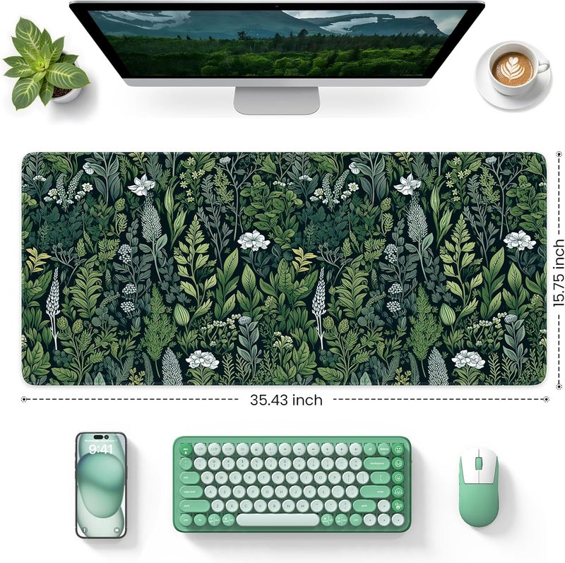 iCasso Desk Mat, Big Desk Pad, XXL Extended Gaming Mouse Pad, Large Mouse Pad for Desk Rubber Base Mousepad with Stitched Edges, Keyboard Mouse Mat (Dark Green) - Image 2