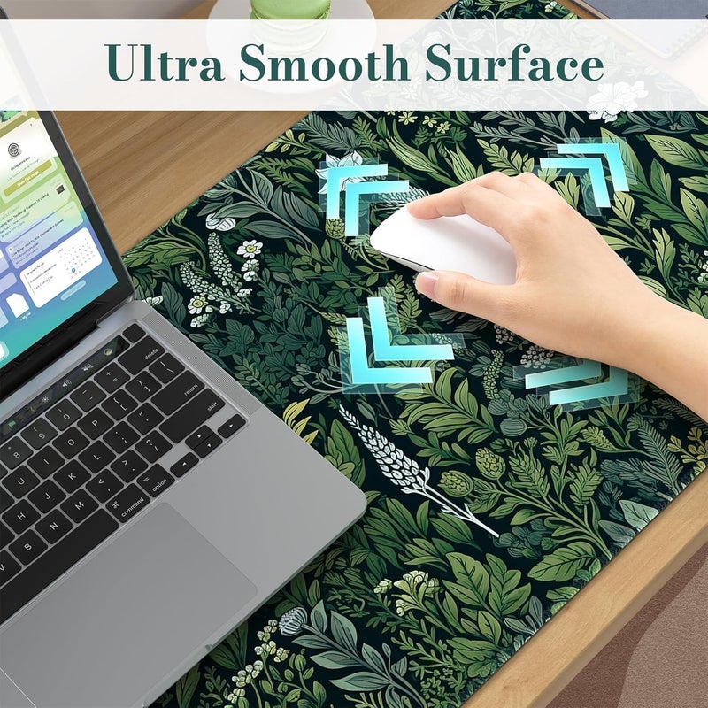 iCasso Desk Mat, Big Desk Pad, XXL Extended Gaming Mouse Pad, Large Mouse Pad for Desk Rubber Base Mousepad with Stitched Edges, Keyboard Mouse Mat (Dark Green) - Image 3