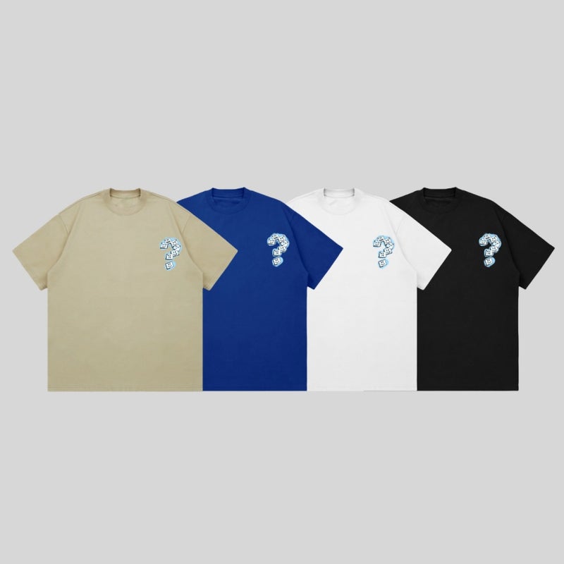 Heavy Round Neck Short-Sleeved T-Shirt Summer American Style Trendy Brand Ins All-Match Question-Mark Printed Half-Sleeved Top Couple - Image 3