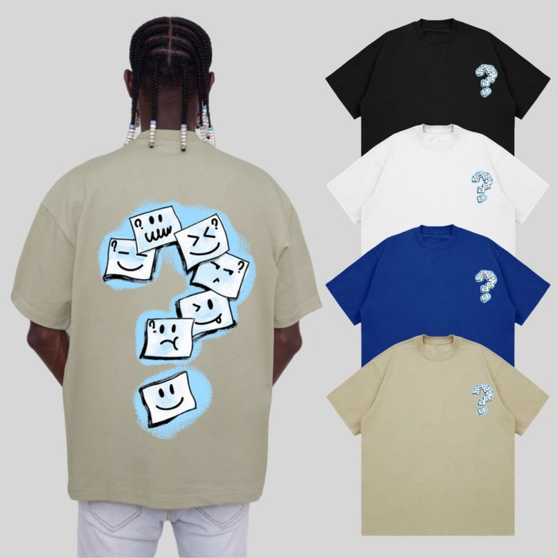 Heavy Round Neck Short-Sleeved T-Shirt Summer American Style Trendy Brand Ins All-Match Question-Mark Printed Half-Sleeved Top Couple - Image 4