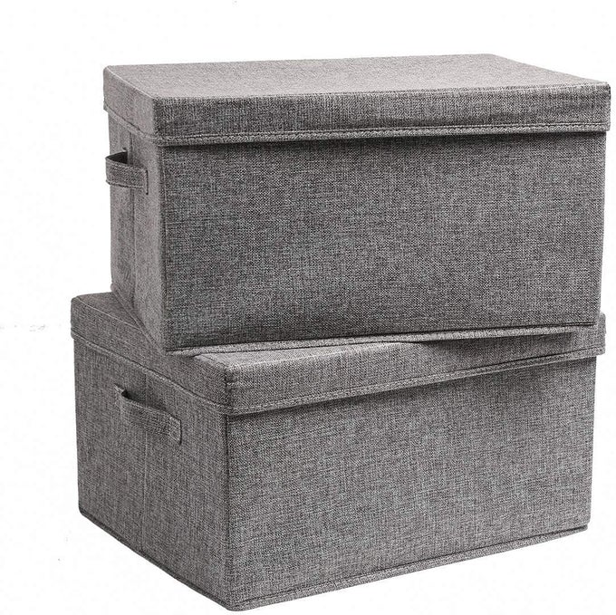 FABRIC FOLDABLE CLOTHES STORAGE ORGANIZER BOX WITH LID AND HANDLES FOR CLOTHES BOOKS TOYS STORAGE LIVING HAMPER BOX WITH LID AND HANDLE LARGE PACK OF 2GREY LARGE