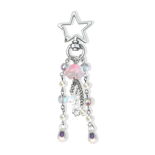 Agromusk Jellyfish Keychain,Cute Y2K Car Keychains for Women Girls Jellyfish Bag Charms Purse Accessories Star Jelly Decor (Pink Star) - Image 1