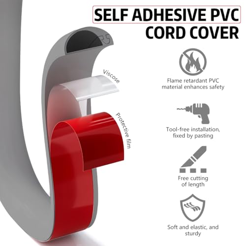 Serplex® PVC Cord Cover 6.6ft /78'' Self Adhesive Floor Cord Hider Wall Wire Holder Hider Cuttable Soft PVC Floor Cord Hider Flexible Wire Cover Reuseable Cord Cover with Side Open Design - Image 3
