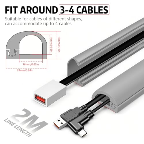 Serplex® PVC Cord Cover 6.6ft /78'' Self Adhesive Floor Cord Hider Wall Wire Holder Hider Cuttable Soft PVC Floor Cord Hider Flexible Wire Cover Reuseable Cord Cover with Side Open Design - Image 2
