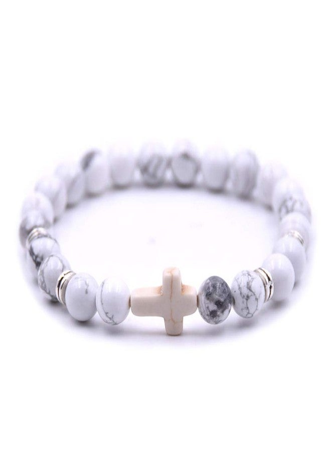 Softones 8mm Beads Cross Bracelet for Women Men Natural Stone Elastic Stretch Prayer Bracelet for Women,with Gift Box - Image 1