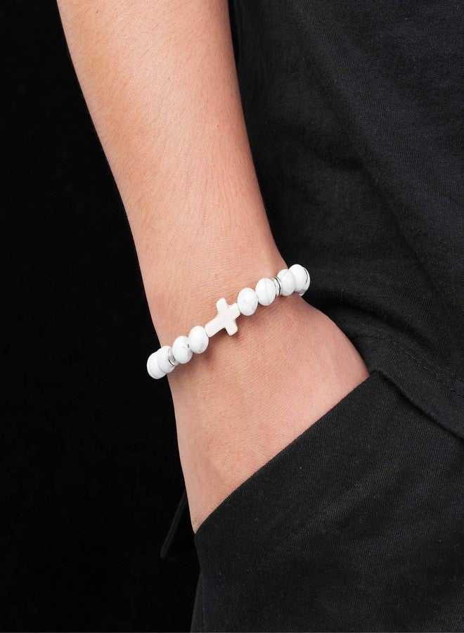 Softones 8mm Beads Cross Bracelet for Women Men Natural Stone Elastic Stretch Prayer Bracelet for Women,with Gift Box - Image 5