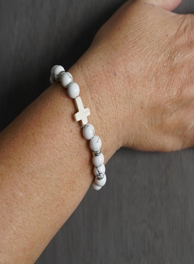 Softones 8mm Beads Cross Bracelet for Women Men Natural Stone Elastic Stretch Prayer Bracelet for Women,with Gift Box - Image 2