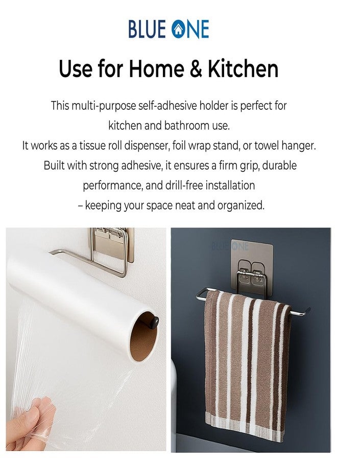 BLUEONE Stainless Steel Self-Adhesive Towel Holder, Wall Mount Paper Roll Stand, Multicolor, 27cm Length, No-Drill Installation, Kitchen and Bathroom Organizer - Image 4