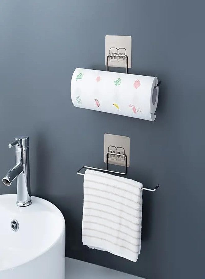 BLUEONE Stainless Steel Self-Adhesive Towel Holder, Wall Mount Paper Roll Stand, Multicolor, 27cm Length, No-Drill Installation, Kitchen and Bathroom Organizer - Image 5