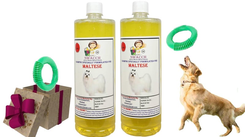 swacch Shampoo | Puppy Safe Shampoo | PH Balanced | Maltese Dog Shampoo 1 Litre Pack of 2 Lemon + | O PVC Ring Rubber Chew Toy | Teething Chew Toy I Dental Teething I Durable I Combo Pack - Image 1