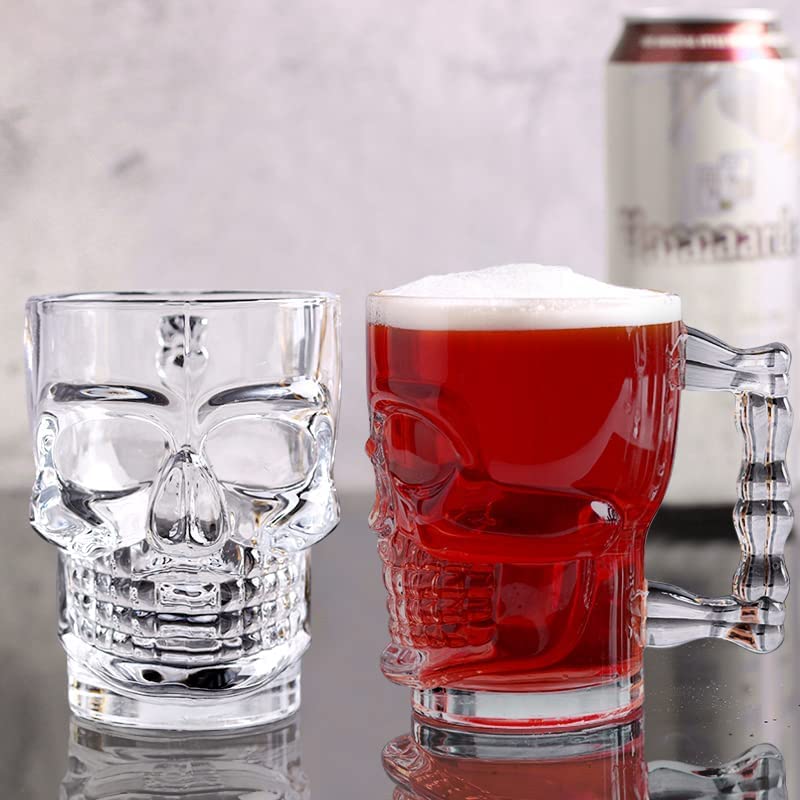 FOMQUAZLI FOMQUAZLI Skull Glass Beer Mug with Handle Heavy Base Funny Beer Stein Cup Clear Drinking Glasses for Whisky Wine Juice Bar Halloween Decorations Gifts 510ML 1PCS - Image 4