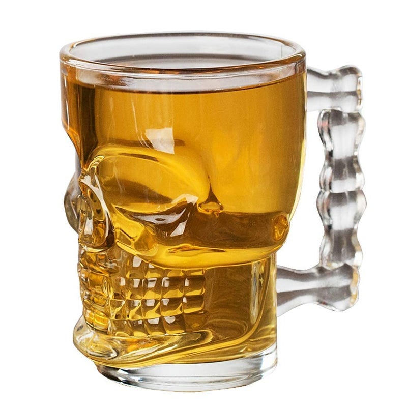 FOMQUAZLI FOMQUAZLI Skull Glass Beer Mug with Handle Heavy Base Funny Beer Stein Cup Clear Drinking Glasses for Whisky Wine Juice Bar Halloween Decorations Gifts 510ML 1PCS - Image 1