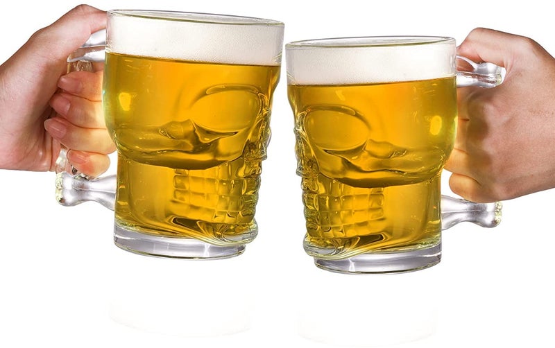 FOMQUAZLI FOMQUAZLI Skull Glass Beer Mug with Handle Heavy Base Funny Beer Stein Cup Clear Drinking Glasses for Whisky Wine Juice Bar Halloween Decorations Gifts 510ML 1PCS - Image 3