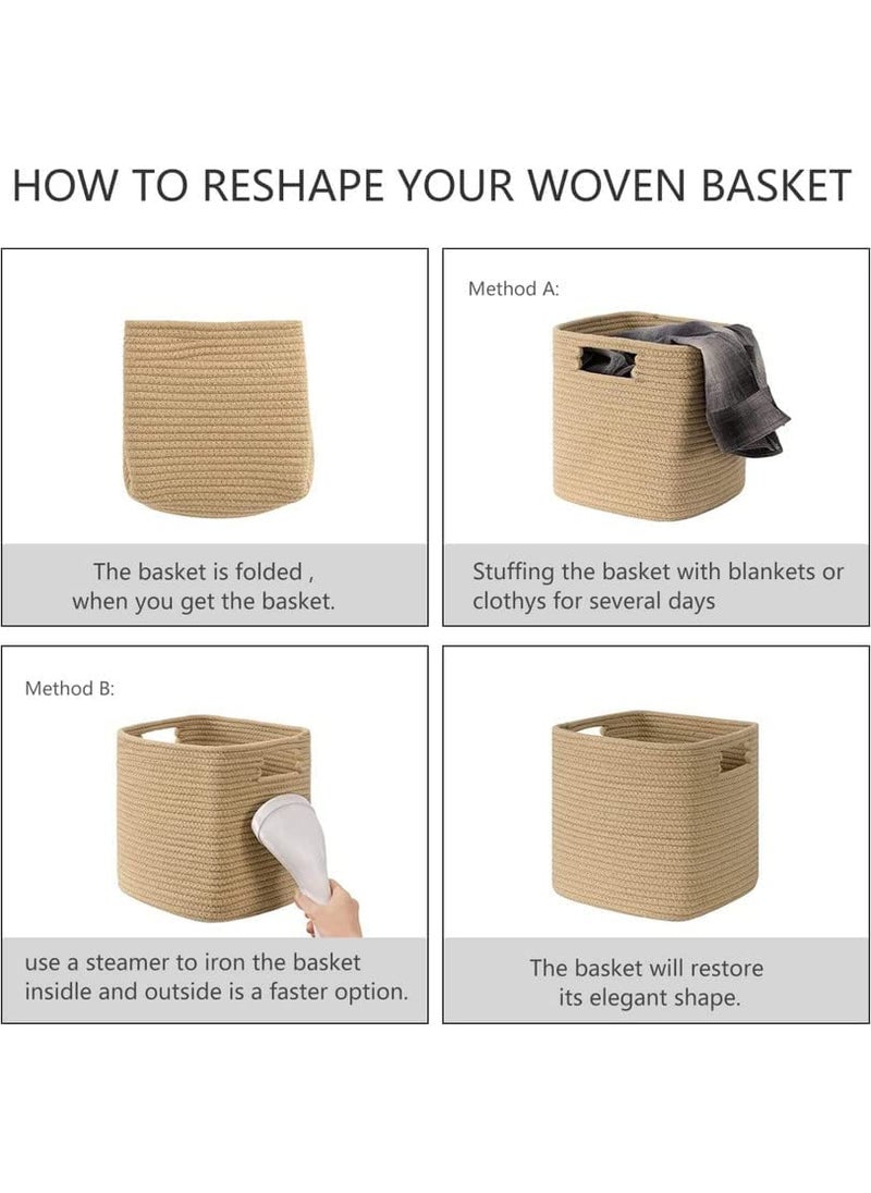 FIASCO FIASCO Cotton Rope Storage Baskets Set of 3 Foldable Woven Basket Decorative Rope Basket with Handles for Organizing Toy Towel Clothes 105 x 105 x 11 BEIGE  - Image 3