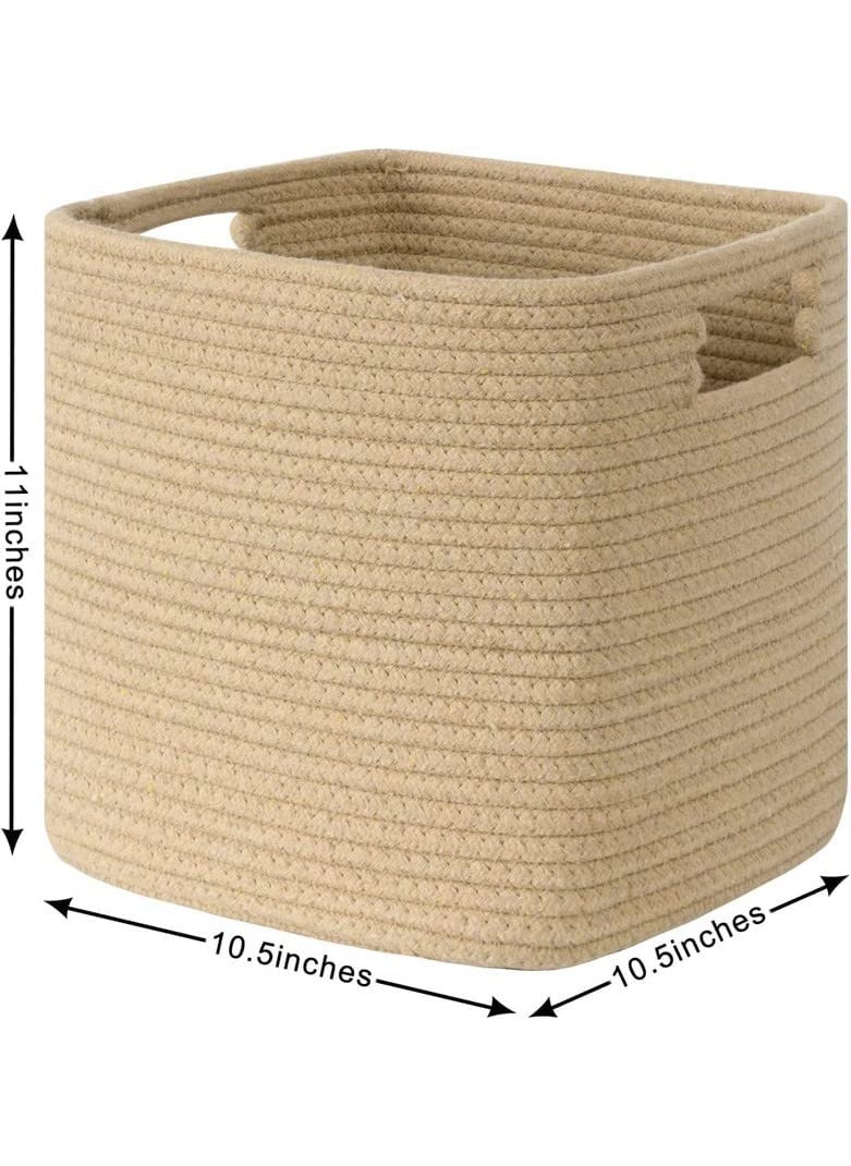 FIASCO FIASCO Cotton Rope Storage Baskets Set of 3 Foldable Woven Basket Decorative Rope Basket with Handles for Organizing Toy Towel Clothes 105 x 105 x 11 BEIGE  - Image 5