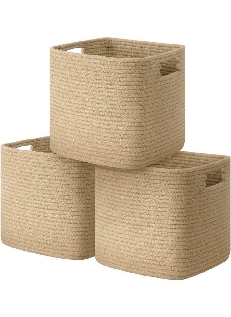 FIASCO FIASCO Cotton Rope Storage Baskets Set of 3 Foldable Woven Basket Decorative Rope Basket with Handles for Organizing Toy Towel Clothes 105 x 105 x 11 BEIGE  - Image 1