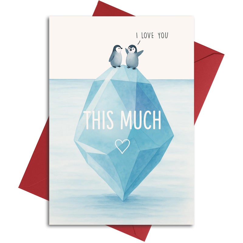 Cheerin Romantic Love Card with Envelopes - Sweetest Day Cards for Him and Her - Anniversary Card for Husband, Wife, Fiance, Boyfriend, Girlfriend - Penguin Birthday Card Gift 5x7 Inch - Image 1