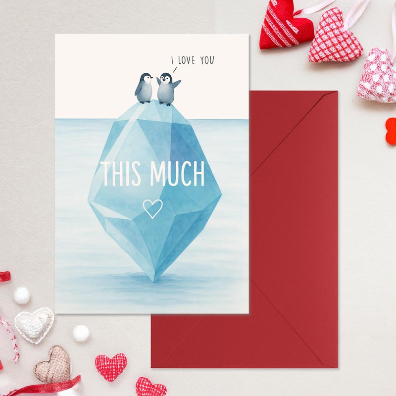 Cheerin Romantic Love Card with Envelopes - Sweetest Day Cards for Him and Her - Anniversary Card for Husband, Wife, Fiance, Boyfriend, Girlfriend - Penguin Birthday Card Gift 5x7 Inch - Image 4