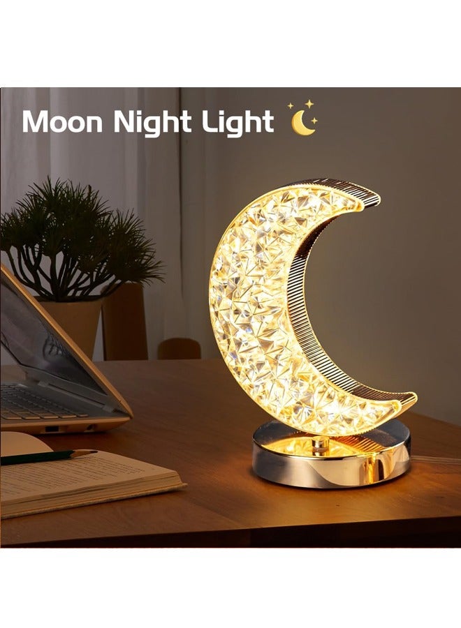 Tiokkss Ramadan Decorations Moon Lamp, Nightstand Lamp with 3 Color Modes & Touch Control, Crystal Lamp Cute Night Light for Kids Girls Birthday, Bedroom,Ramadan Christmas Decorations - Image 3