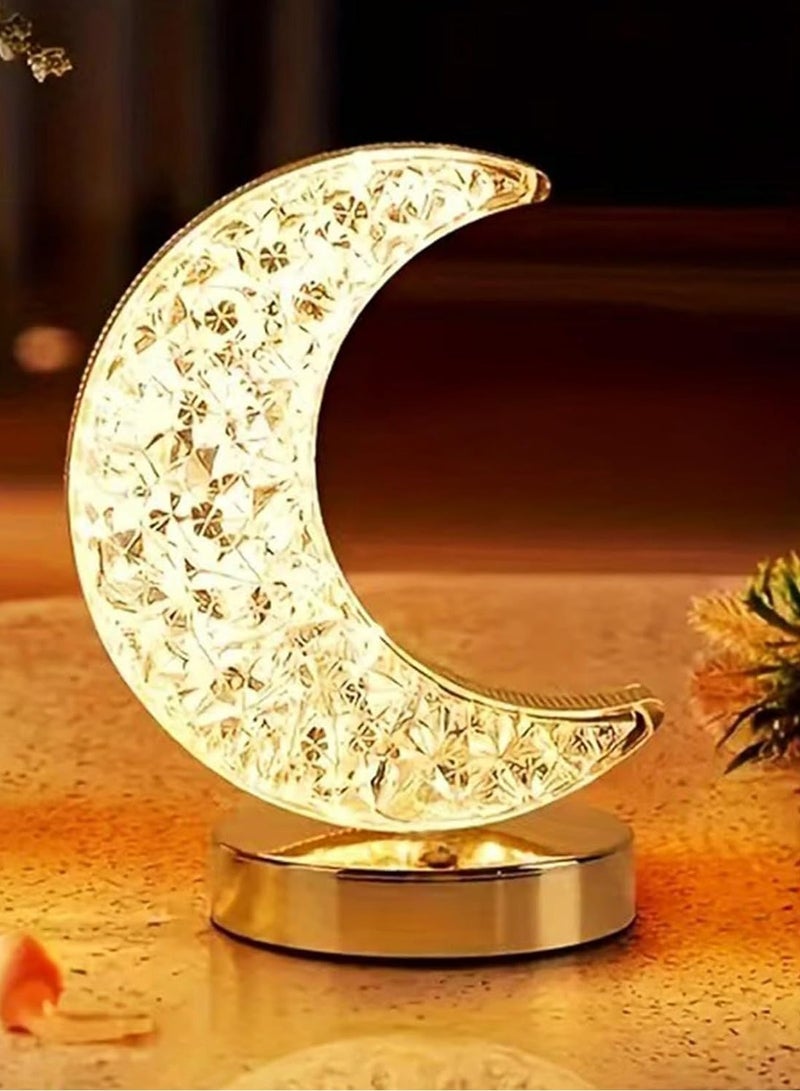 Tiokkss Ramadan Decorations Moon Lamp, Nightstand Lamp with 3 Color Modes & Touch Control, Crystal Lamp Cute Night Light for Kids Girls Birthday, Bedroom,Ramadan Christmas Decorations - Image 1