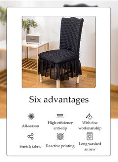 DUNISO 4-Piece Modern Style Seersucker Chair Cover With Lace Hem,Washable Dining Chair Protect Cover,Anti-Dust Removable Full Coverage Seat Slipcover,Black  - Image 5