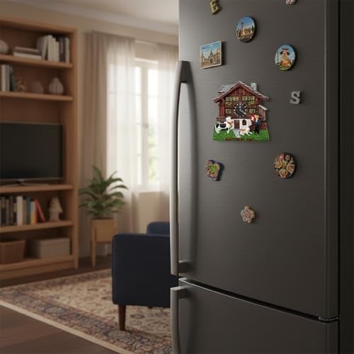 Krisah Switzerland 3D Fridge Magnet, Travel Souvenir, Home Decoration, Chalet House with Clock, Cow and Farmer Figurines, 6.5 cm - Image 4