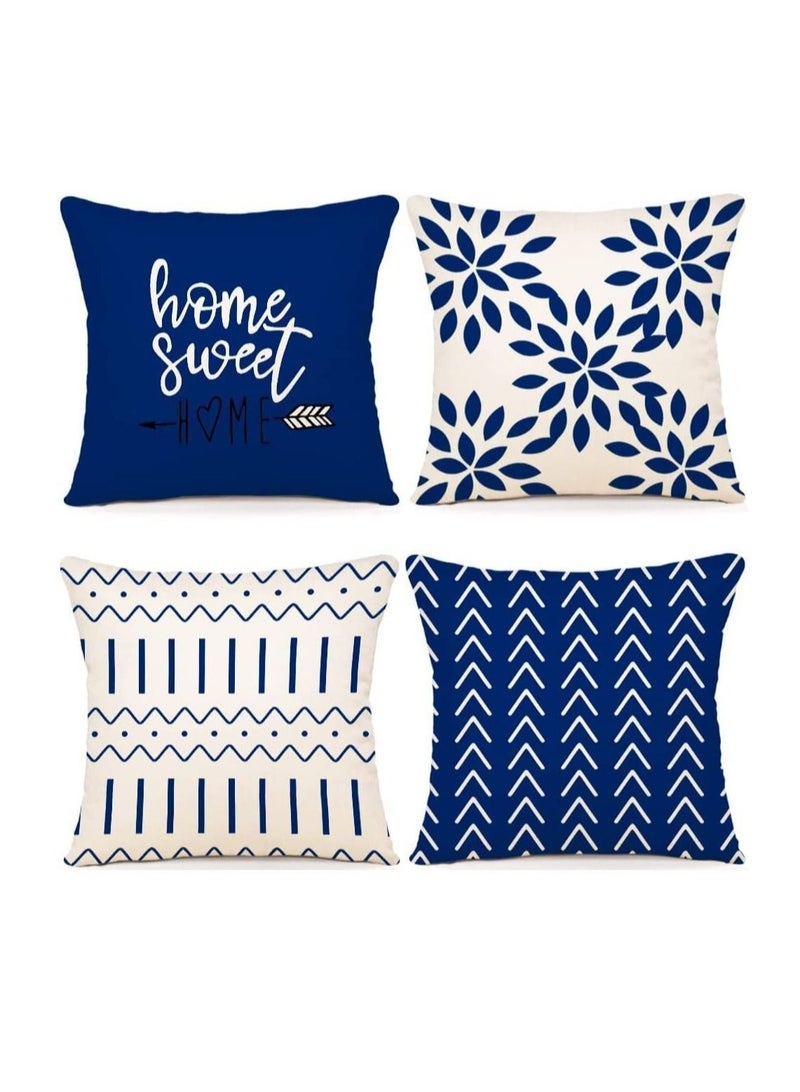 Captaintech Throw Pillow Cushion Case Pack of 4 Pillow Covers 18x18 Modern Sofa Throw Pillow Cover Decorative Outdoor Linen Fabric Pillow Case for Chair Sofa Couch Bed Car Navy blue - Image 1