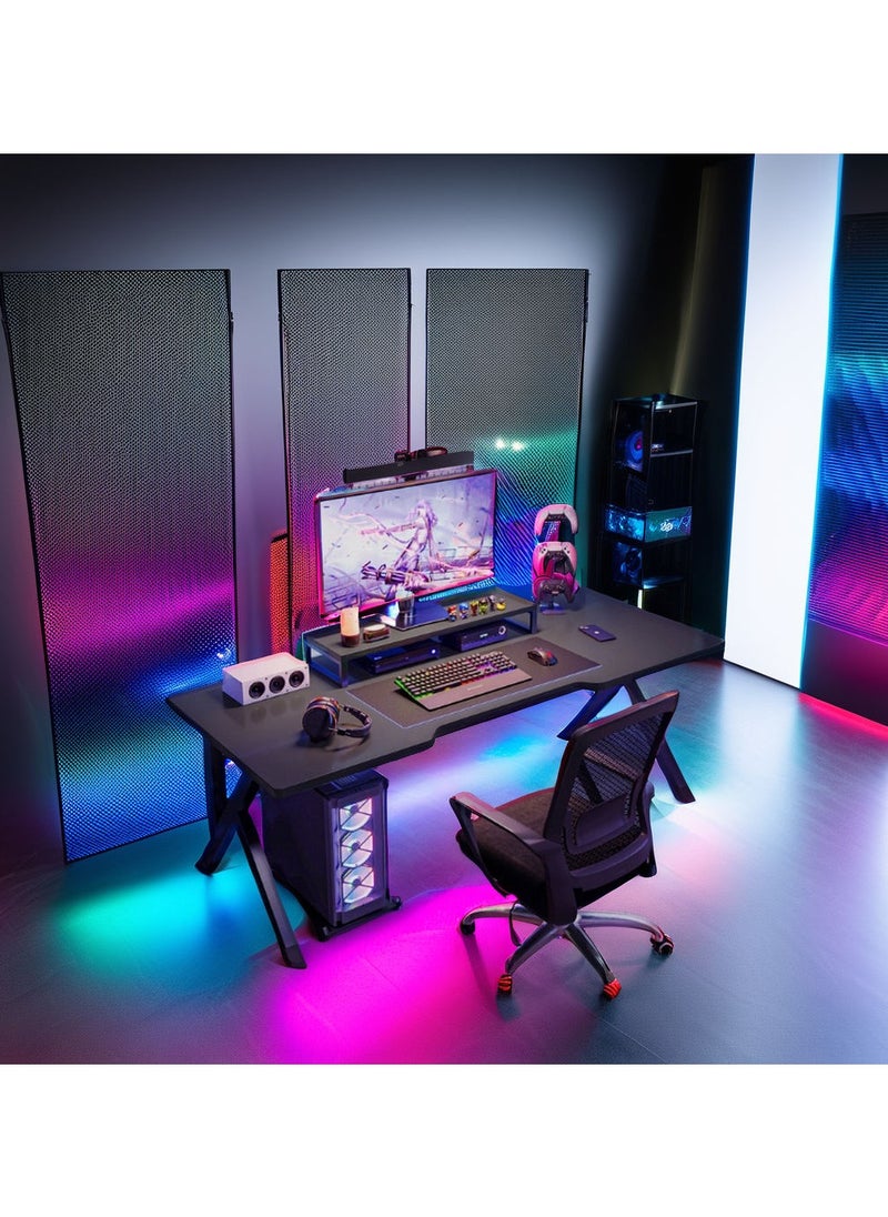 OHAHO - K Shaped Gaming Desk 120cm Computer Table Home Office Computer Desk Table Large Desktop Easy to assemble - Image 1