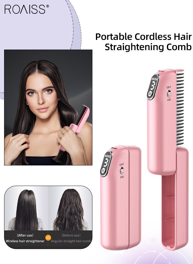 رويس فرشاة تمليس شعر محمولة لاسلكية قابلة لإعادة الشحن، 3 سرعات لضبط درجة الحرارة، مشط صغير متعدد الوظائف للسفر، جهاز تمليس شعر سريع التسخين، مناسب للشعر القصير والمتوسط والطويل - Image 1