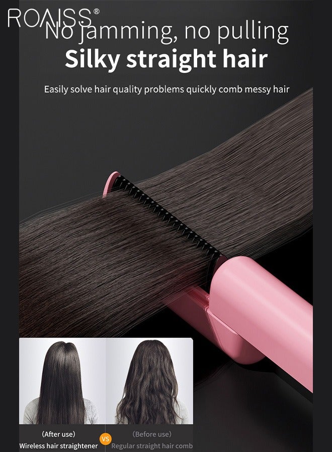 رويس فرشاة تمليس شعر محمولة لاسلكية قابلة لإعادة الشحن، 3 سرعات لضبط درجة الحرارة، مشط صغير متعدد الوظائف للسفر، جهاز تمليس شعر سريع التسخين، مناسب للشعر القصير والمتوسط والطويل - Image 2